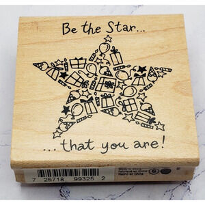 Inkadinkado Be The Star Presents & Balloon Star Wood Mounted Rubber Stamp 99325